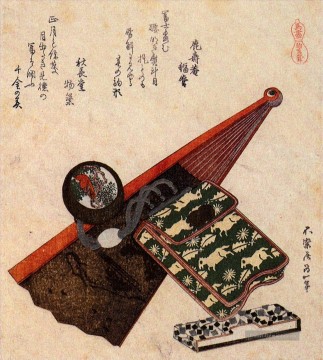 Ein Lederbeutel mit Kagami Katsushika Hokusai Ukiyoe Ölgemälde